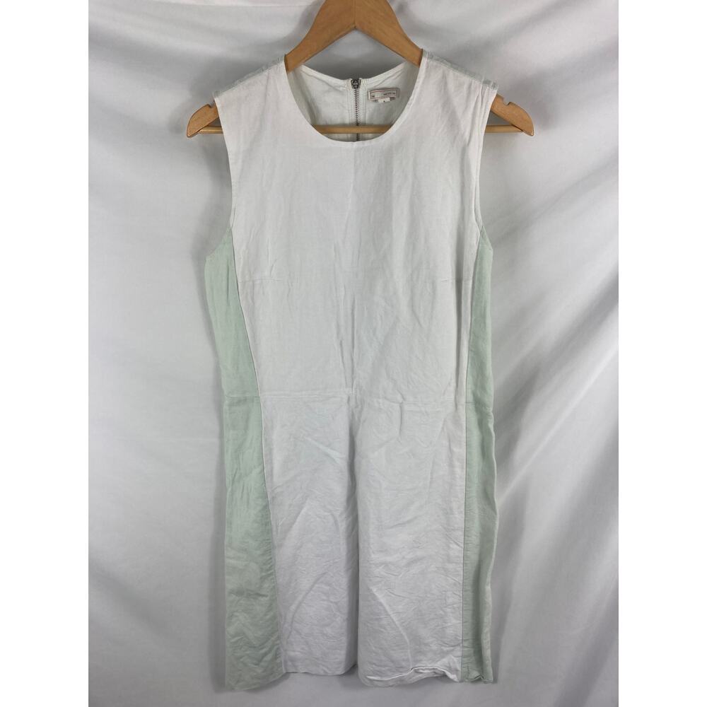 GAP Womans Linen Blend White / Mint Sheath Dress Size 8